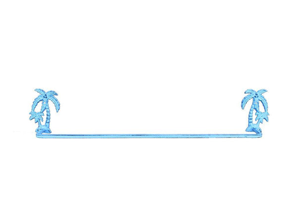 Dark Blue Whitewashed Cast Iron Palm Tree Bath Towel Holder 26"