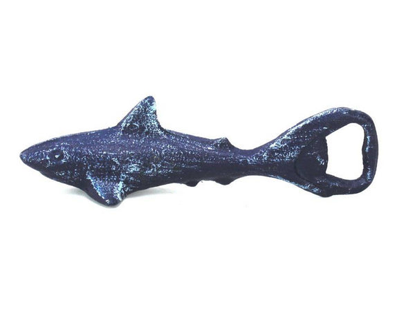 Rustic Dark Blue Cast Iron Shark Bottle Opener 6"