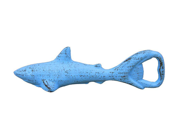 Rustic Light Blue Cast Iron Shark Bottle Opener 6"