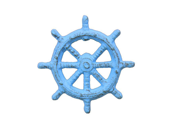 Rustic Light Blue Cast Iron Ship Wheel Bottle Opener 3.75"