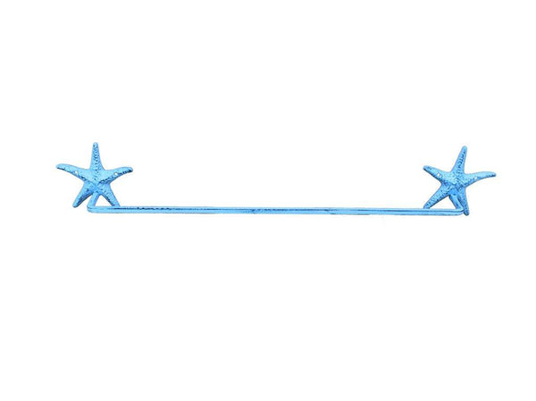 Dark Blue Whitewashed Cast Iron Starfish Bath Towel Holder 28"