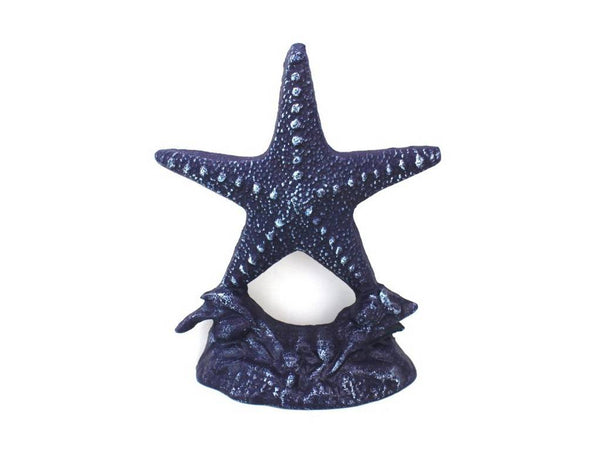 Rustic Dark Blue Cast Iron Starfish Door Stopper 11"