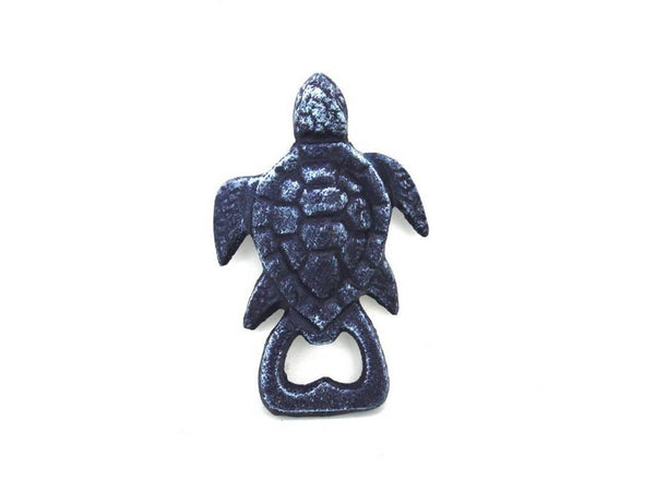 Rustic Dark Blue Cast Iron Turtle Bottle Opener 4.5"