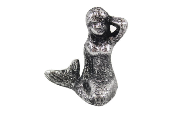 Rustic Silver Cast Iron Sitting Mermaid 3"