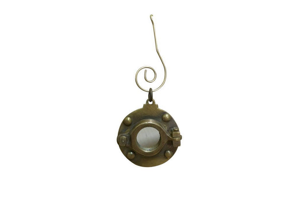 Antique Brass Porthole Mirror Christmas Ornament 4"