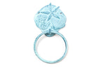 Rustic Dark Blue Whitewashed Cast Iron Shell Sand Dollar Starfish Towel Holder 8"
