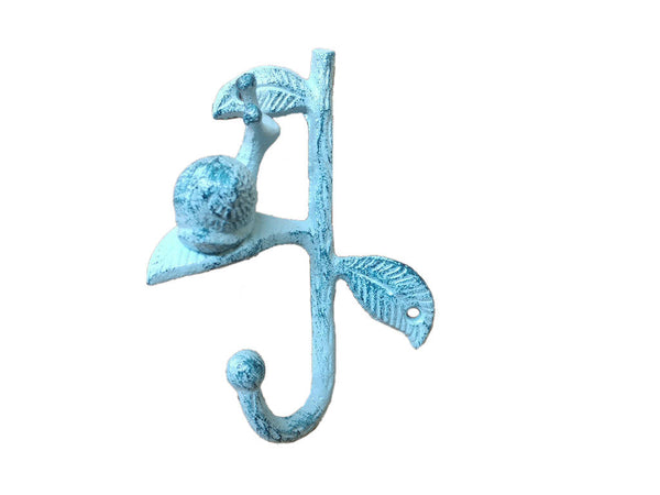 Rustic Dark Blue Whitewashed Cast Iron Decorative Snail Hook 6"