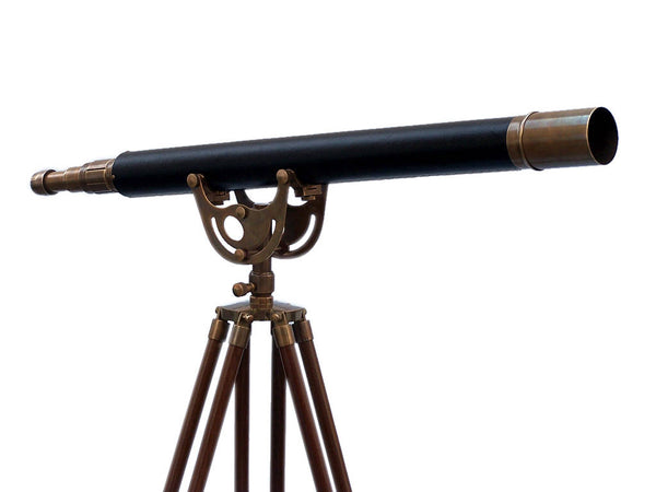 Floor Standing Antique Brass Leather Anchormaster Telescope 65"