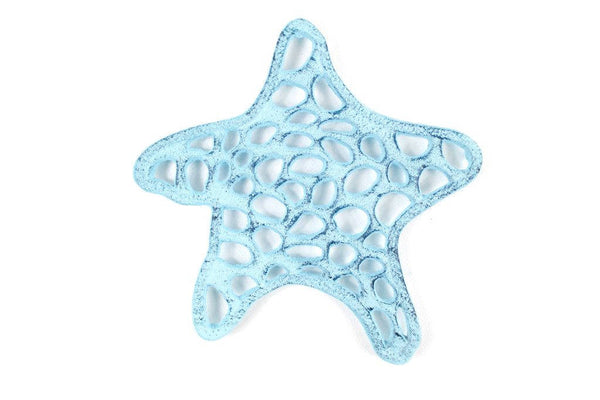 Rustic Dark Blue Whitewashed Cast Iron Starfish Trivet 7"