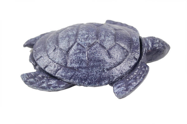 Rustic Dark Blue Cast Iron Decorative Turtle Paperweight 4"