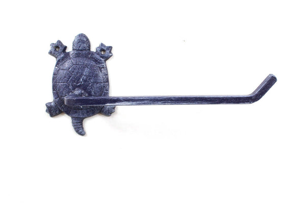 Rustic Dark Blue Cast Iron Decorative Turtle Toilet Paper Holder 10"
