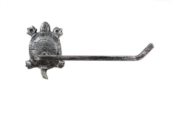 Rustic Silver Cast Iron Decorative Turtle Toilet Paper Holder 10"