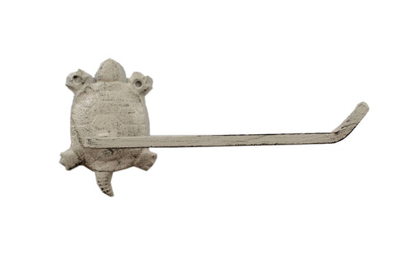 Whitewashed Cast Iron Decorative Turtle Toilet Paper Holder 10"