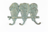 Antique Seaworn Bronze Cast Iron Owl Wall Hooks 9"