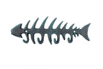 Seaworn Blue Cast Iron Fish Bone Key Rack 8"