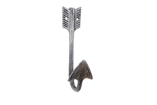 Rustic Silver Cast Iron Decorative Arrow Hook 6"
