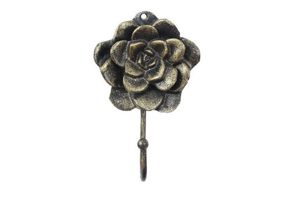Rustic Gold Cast Iron Decorative Rose Hook 7"