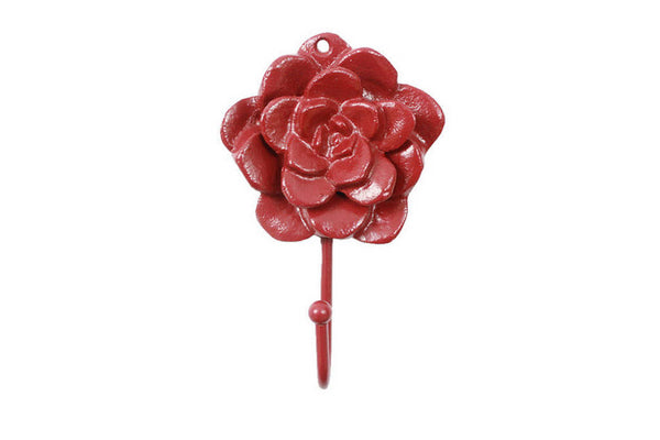 Rustic Red Cast Iron Decorative Rose Hook 7"