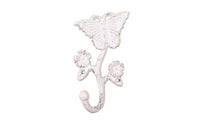 Whitewashed Cast Iron Butterfly With Flowers Hook 5"