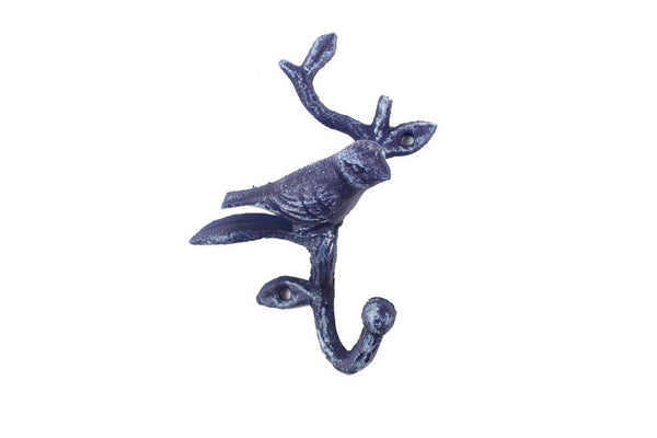 Rustic Dark Blue Cast Iron Decorative Bird Hook 6"