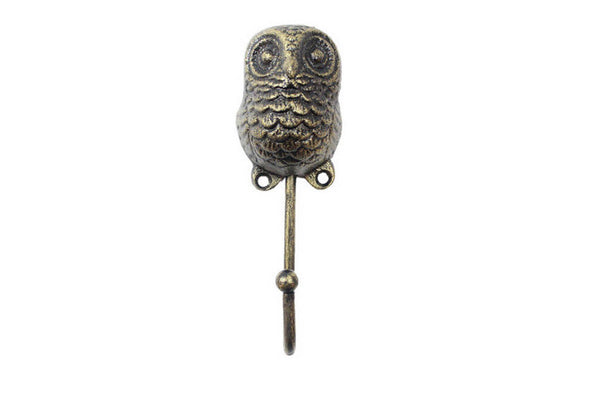 Rustic Gold Cast Iron Decorative Owl Hook 6"