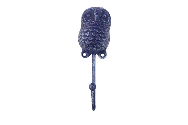 Rustic Dark Blue Cast Iron Decorative Owl Hook 6"