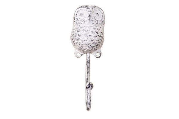 Whitewashed Cast Iron Decorative Owl Hook 6"