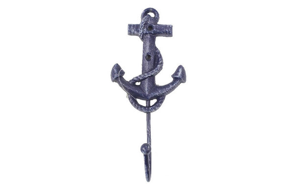 Rustic Dark Blue Cast Iron Anchor Hook 7"