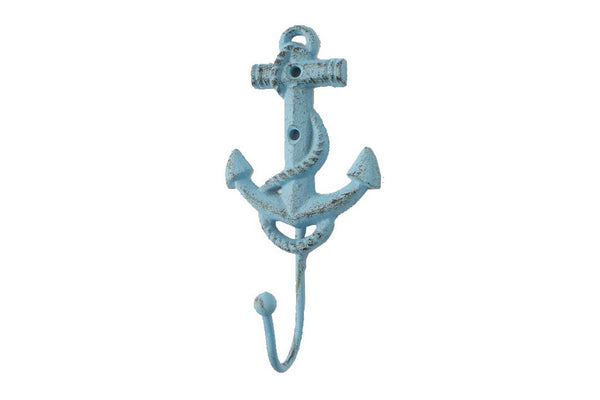 Rustic Light Blue Cast Iron Anchor Hook 7"