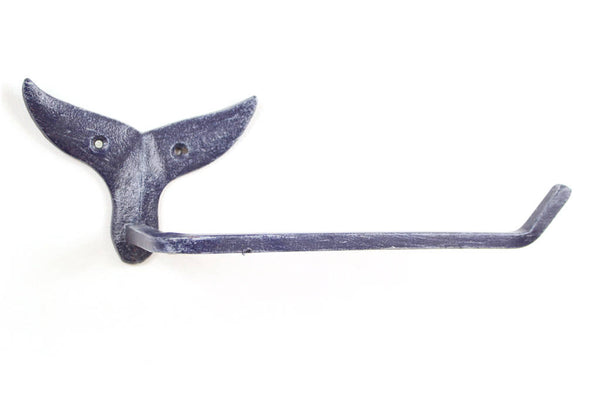 Rustic Dark Blue Cast Iron Whale Tail Toilet Paper Holder 11"