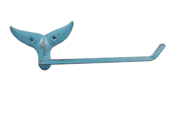Rustic Light Blue Cast Iron Whale Tail Toilet Paper Holder 11"