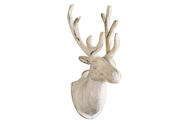 Whitewashed Cast Iron Deer Hook 12"