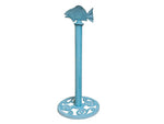 Rustic Light Blue Whitewashed Cast Iron Fish Extra Toilet Paper Stand 15"