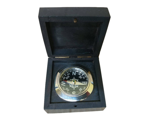 Chrome Black Desk Compass with Black Rosewood Box 3"
