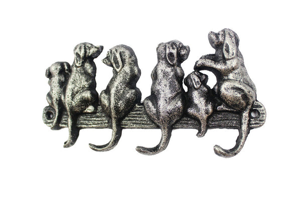 Rustic Silver Cast Iron Dog Wall Hooks 8"