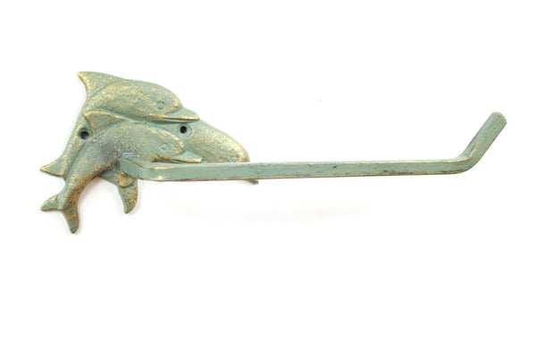 Antique Seaworn Bronze Cast Iron Decorative Dolphins Toilet Paper Holder 10"