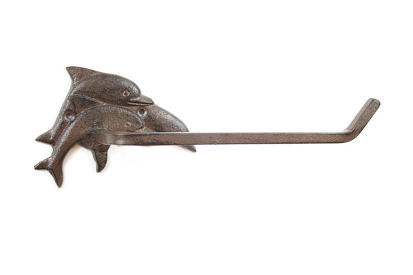 Cast Iron Decorative Dolphins Toilet Paper Holder 10"