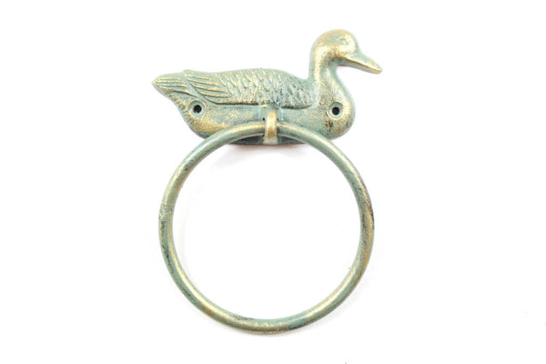 Antique Seaworn Bronze Cast Iron Mallard Duck Towel Holder 6.5"