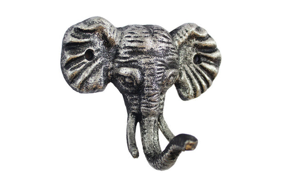 Rustic Silver Cast Iron Elephant Hook 5"