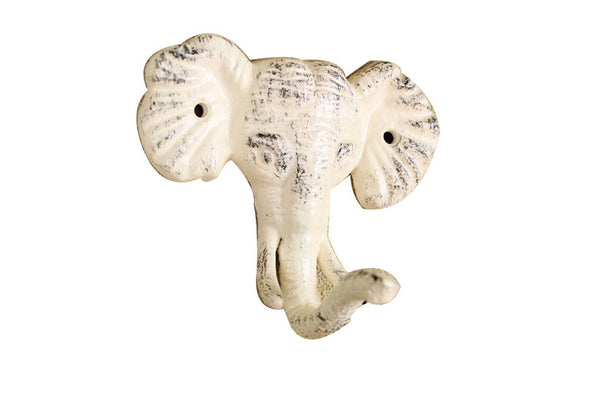 Whitewashed Cast Iron Elephant Hook 5"