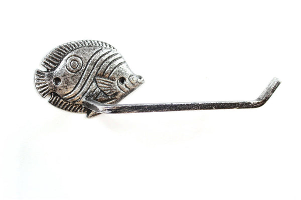 Rustic Silver Cast Iron Butterfly Fish Toilet Paper Holder 11"