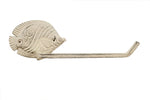 Whitewashed Cast Iron Butterfly Fish Toilet Paper Holder 11"