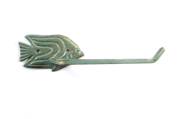 Antique Seaworn Bronze Cast Iron Angel Fish Toilet Paper Holder 11"