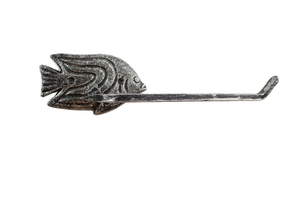 Rustic Silver Cast Iron Angel Fish Toilet Paper Holder 11"