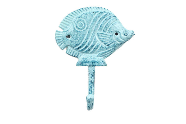 Rustic Dark Blue Whitewashed Cast Iron Butterfly Fish Wall Hook 6"