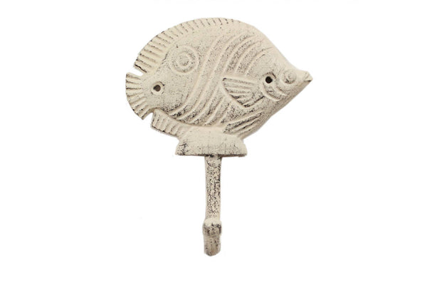 Whitewashed Cast Iron Butterfly Fish Wall Hook 6"