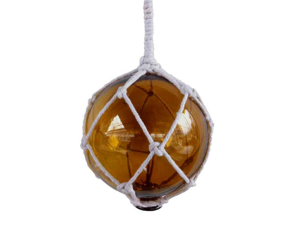 Amber Japanese Glass Ball With White Netting Christmas Ornament 4"