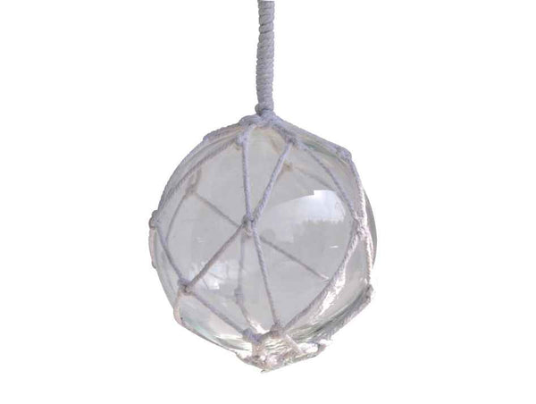 Clear Japanese Glass Ball With White Netting Christmas Ornament 4"