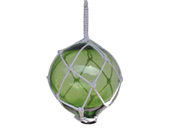 Green Japanese Glass Ball With White Netting Christmas Ornament 4"