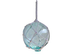 Light Blue Japanese Glass Ball With White Netting Christmas Ornament 4"